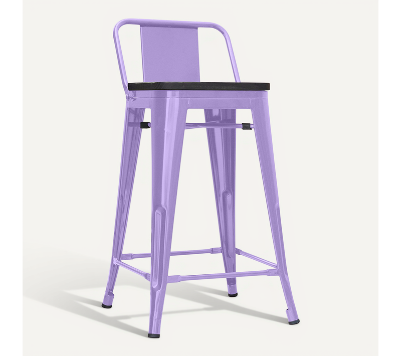 Tabouret De Bar Design Industriel Avec Dossier - Bois Et Acier - 60 Cm - Metalix Violet Pastel