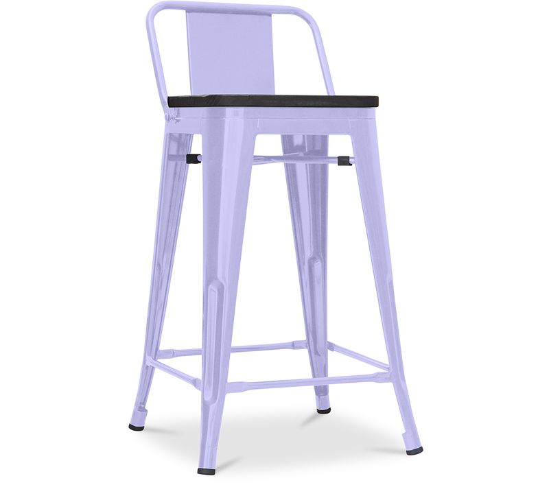 Tabouret De Bar Design Industriel Avec Dossier - Bois Et Acier - 60 Cm - Metalix Lavande