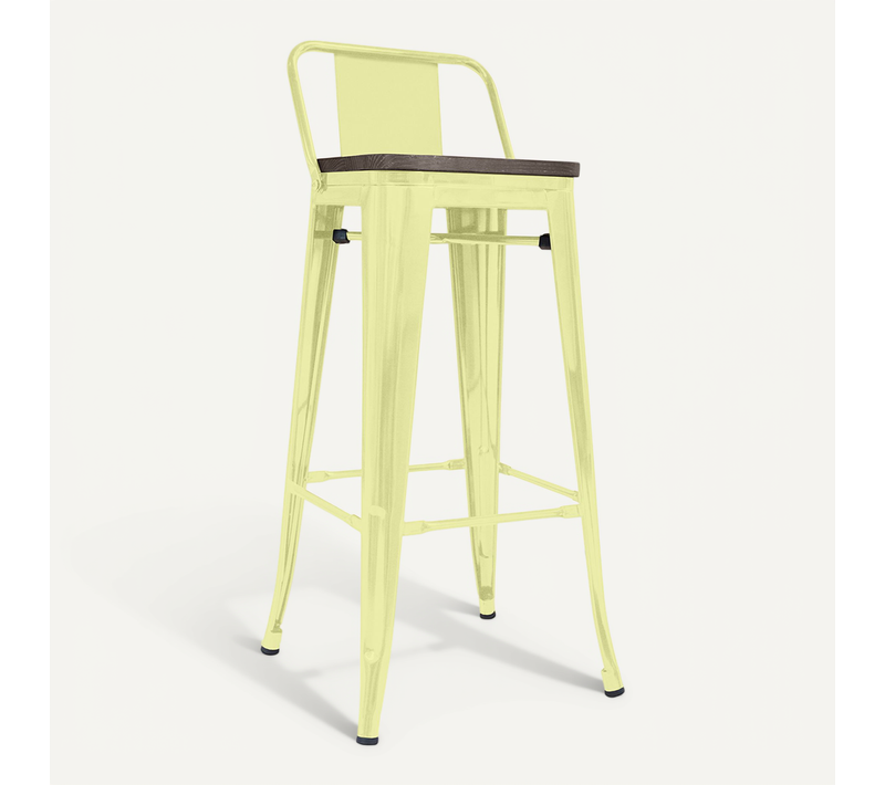Tabouret De Bar Design Industriel Avec Dossier - Bois Et Acier - 76cm - Metalix Jaune Pâle