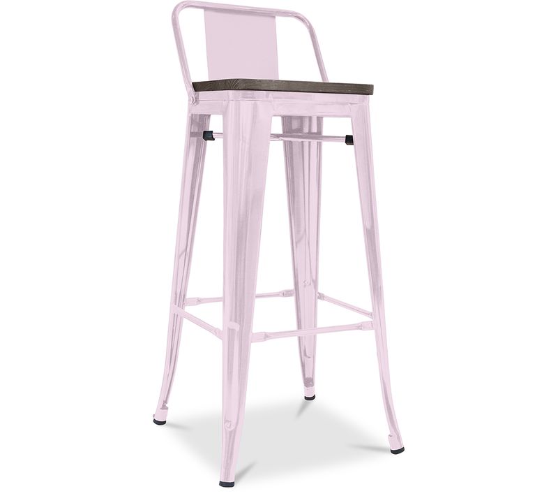 Tabouret De Bar Design Industriel Avec Dossier - Bois Et Acier - 76cm - Metalix Rose Pâle