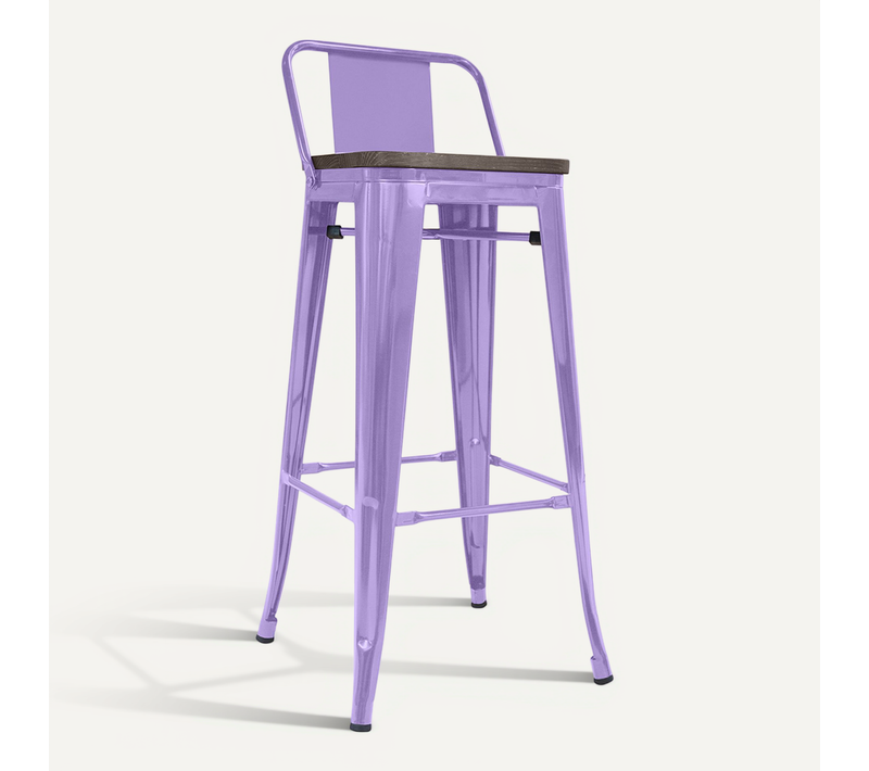 Tabouret De Bar Design Industriel Avec Dossier - Bois Et Acier - 76cm - Metalix Violet Pastel