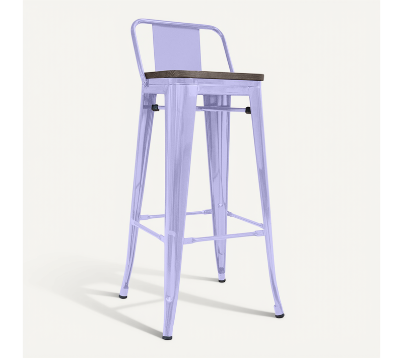 Tabouret De Bar Design Industriel Avec Dossier - Bois Et Acier - 76cm - Metalix Lavande