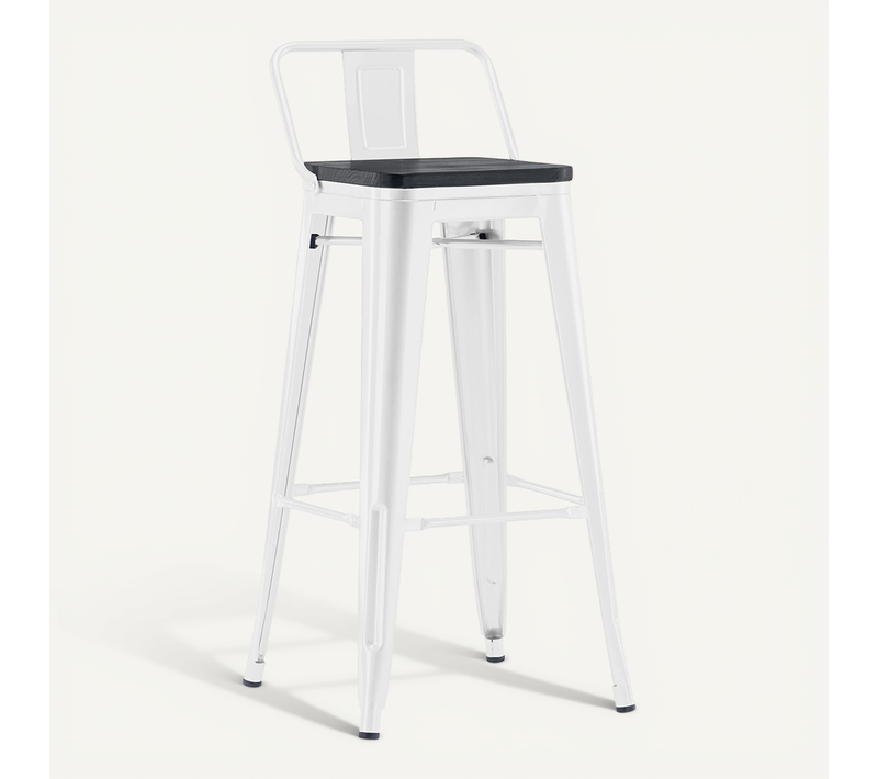 Tabouret De Bar Bistrot Metalix Avec Petit Dossier - Métal Et Bois Foncé - 76 Cm Blanc