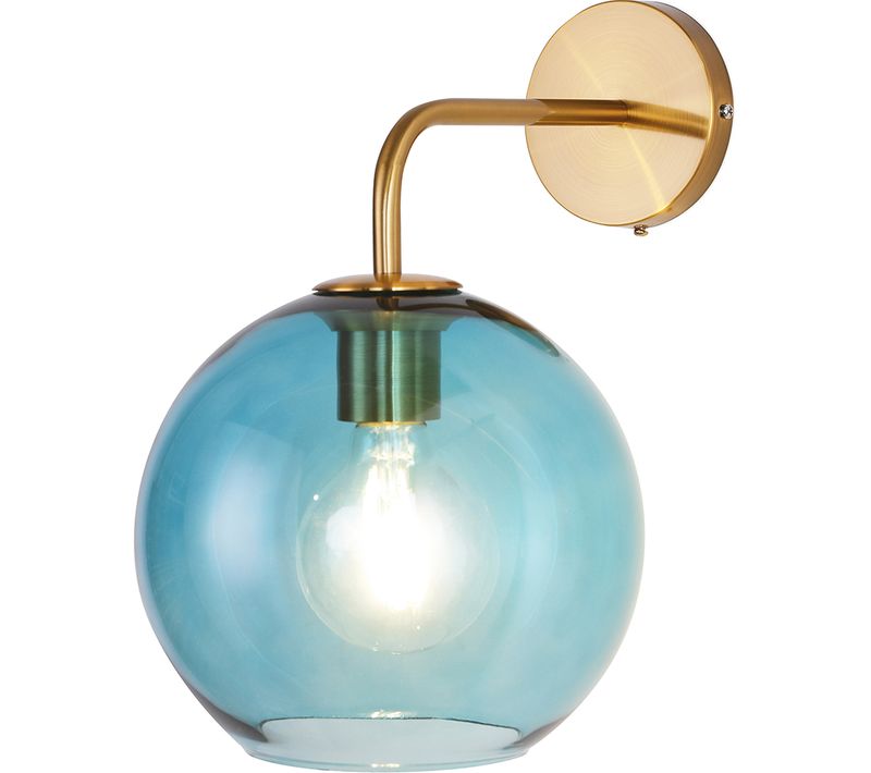 Applique Murale Design Dorée En Verre Bleu