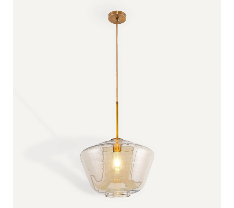 Lampe Suspension Design Dorée En Verre Beige