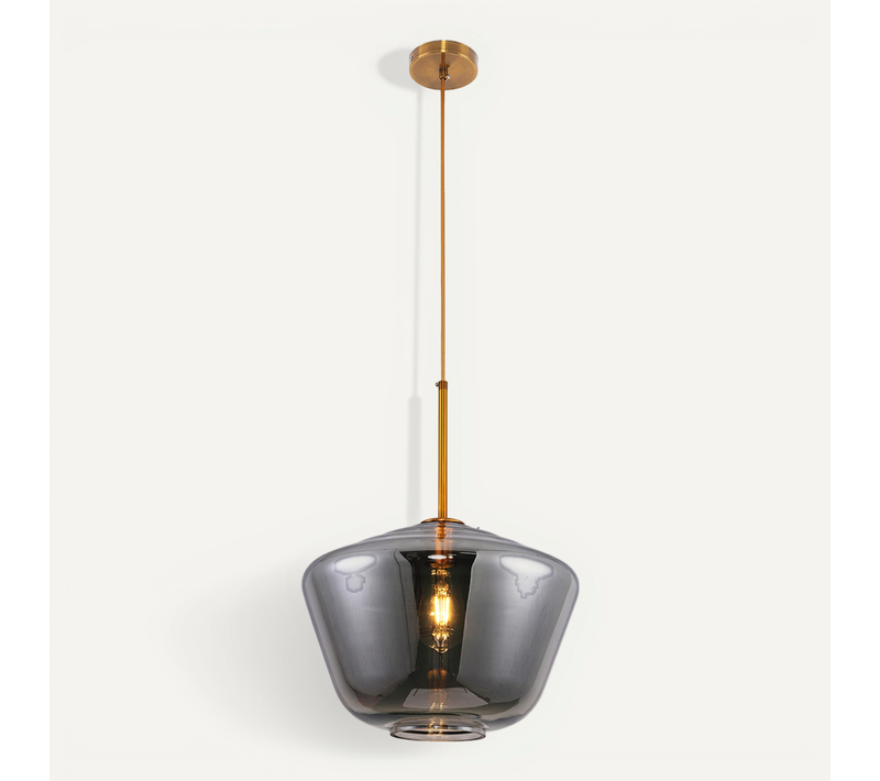 Lampe Suspension Design Dorée En Verre Gris Transparent