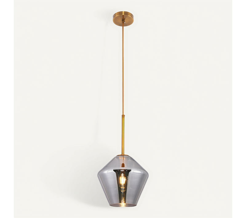 Lampe Suspension Dorée Design En Verre Gris Transparent