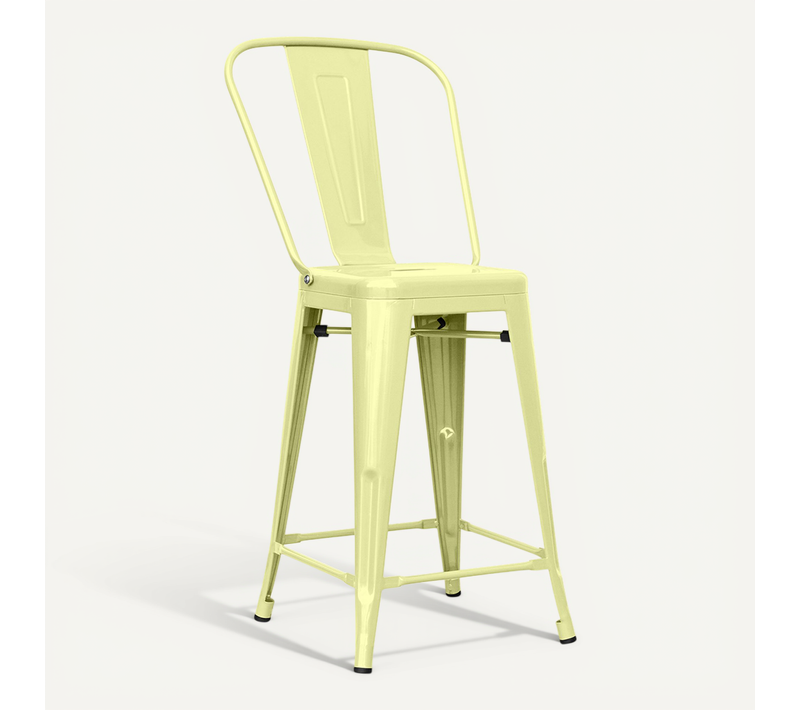 Tabouret Bistrot Metalix Carrée Avec Dossier - 60cm Jaune Pâle