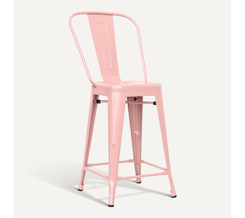 Tabouret Bistrot Metalix Carrée Avec Dossier - 60cm Orange Pâle