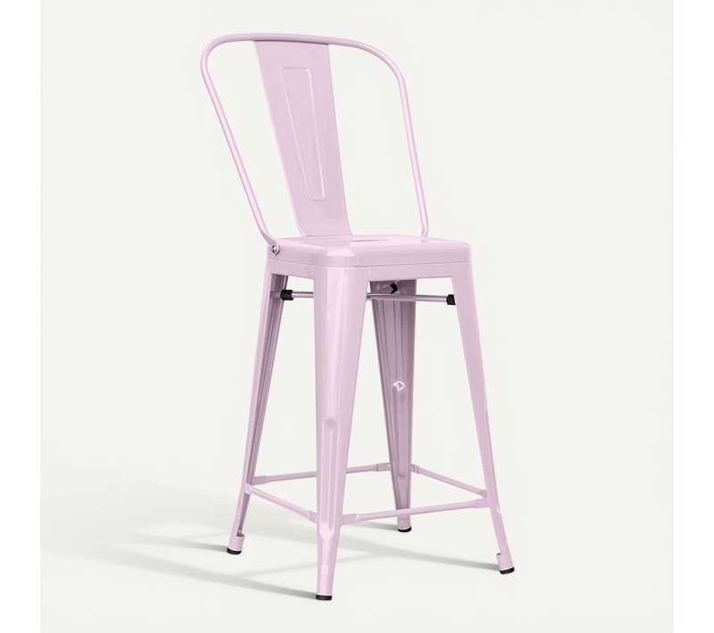 Tabouret Bistrot Metalix Carrée Avec Dossier - 60cm Rose Pâle