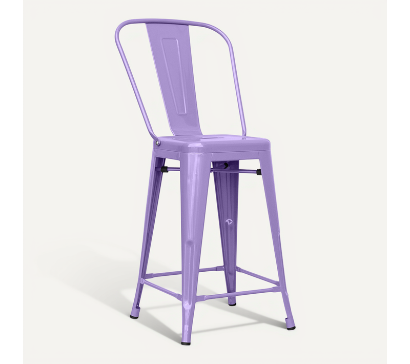 Tabouret Bistrot Metalix Carrée Avec Dossier - 60cm Violet Pastel