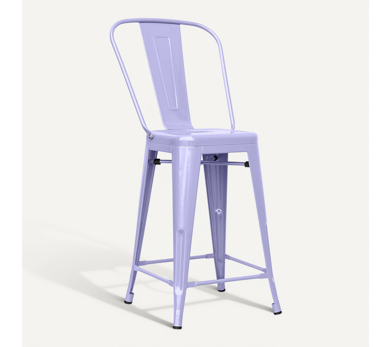 Tabouret Bistrot Metalix Carrée Avec Dossier - 60cm Lavande