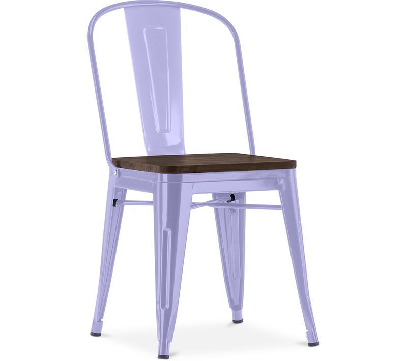 Chaise Carrée Bistrot Metalix - Métal Et Bois Foncé Lavande