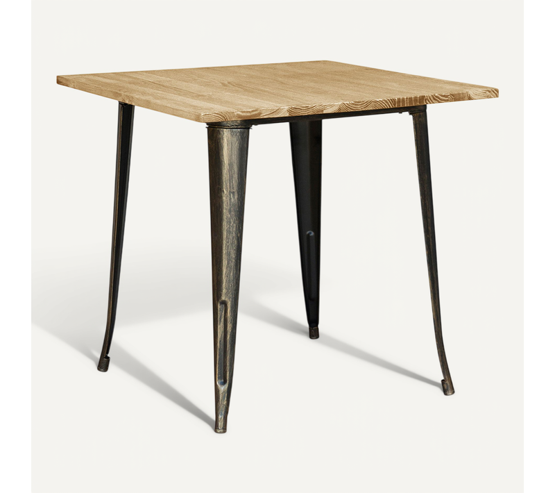 Table à Manger Industriel Bistrot Metalix - 80 Cm - Bois Léger Bronze Métallisé