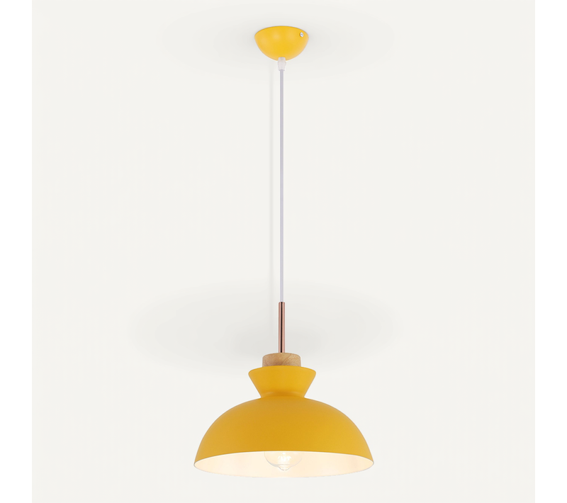 Lampe Suspension Design Scandinave En Métal Et Bois Jaune