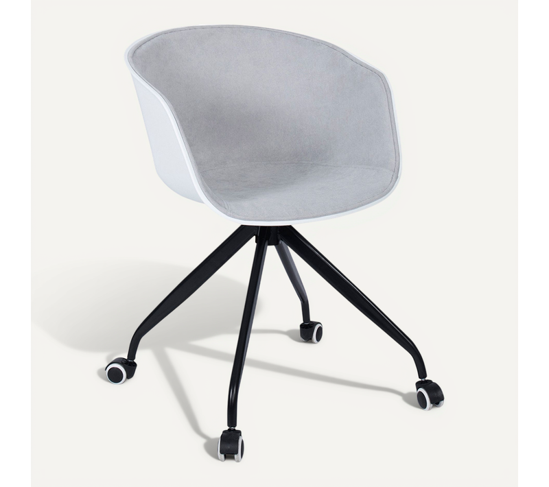Chaise De Bureau Blanche Rembourrée Avec Accoudoirs Et Roues Gris Clair