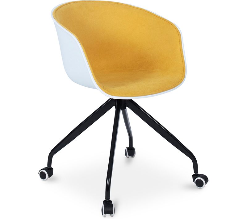 Chaise De Bureau Blanche Rembourrée Avec Accoudoirs Et Roues Jaune