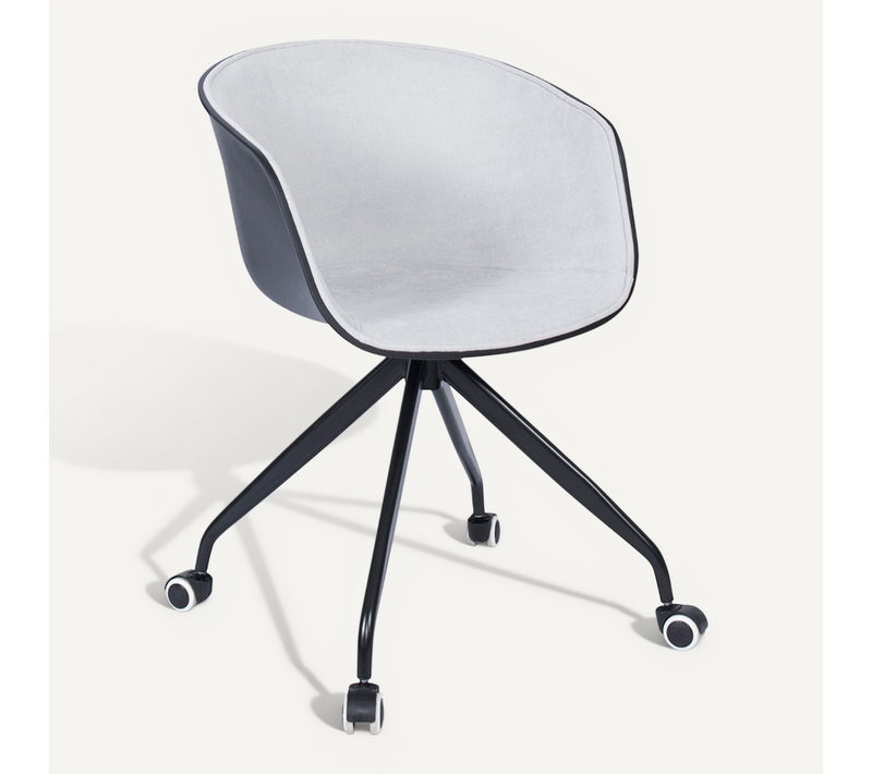 Chaise De Bureau Noire Rembourrée Avec Accoudoirs Et Roues Gris Clair