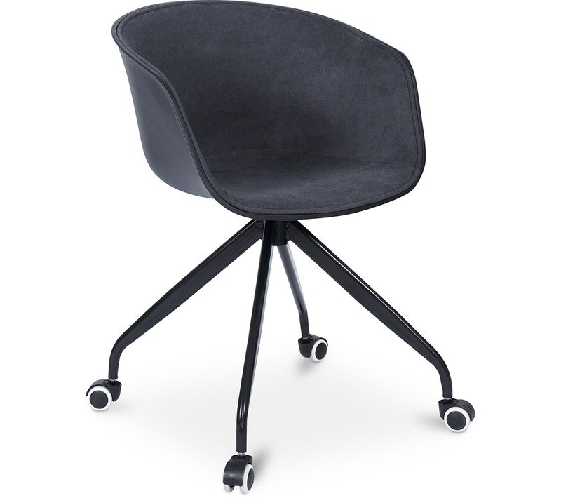 Chaise De Bureau Noire Rembourrée Avec Accoudoirs Et Roues Gris Foncé