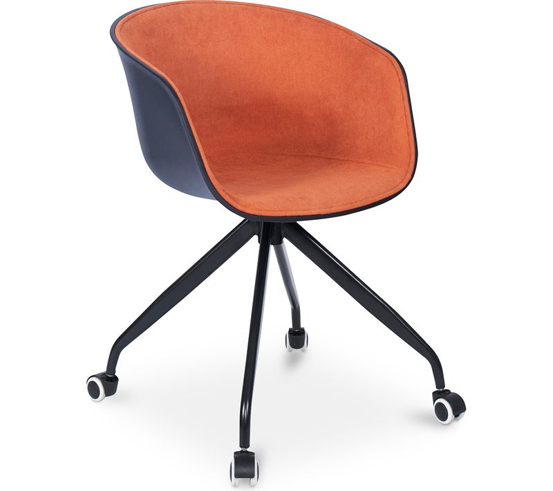 Chaise De Bureau Noire Rembourrée Avec Accoudoirs Et Roues Orange
