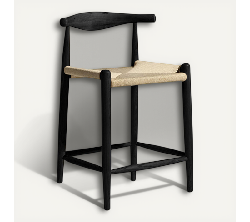 Tabouret De Bar Design En Corde Boho Bali - 65cm - Bois Noir
