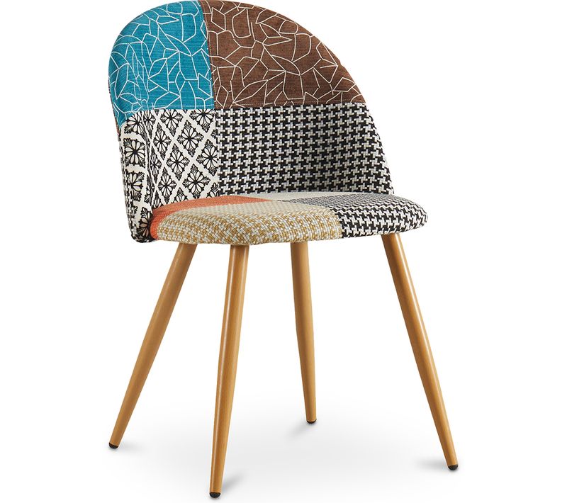 Chaise De Salle à Manger Tapissée Scandi Retro Design Patchwork Pieds En Bois - Bennett Amy Multicol