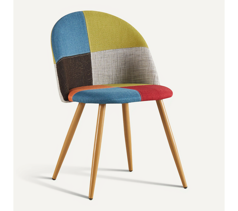 Chaise De Salle à Manger Tapissée Scandi Retro Design Patchwork Pieds En Bois - Bennett Fiona