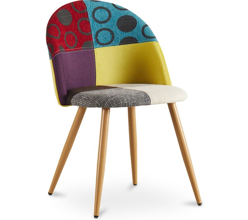 Chaise De Salle à Manger Tapissée Scandi Retro Design Patchwork Pieds En Bois - Bennett Jay Multicol