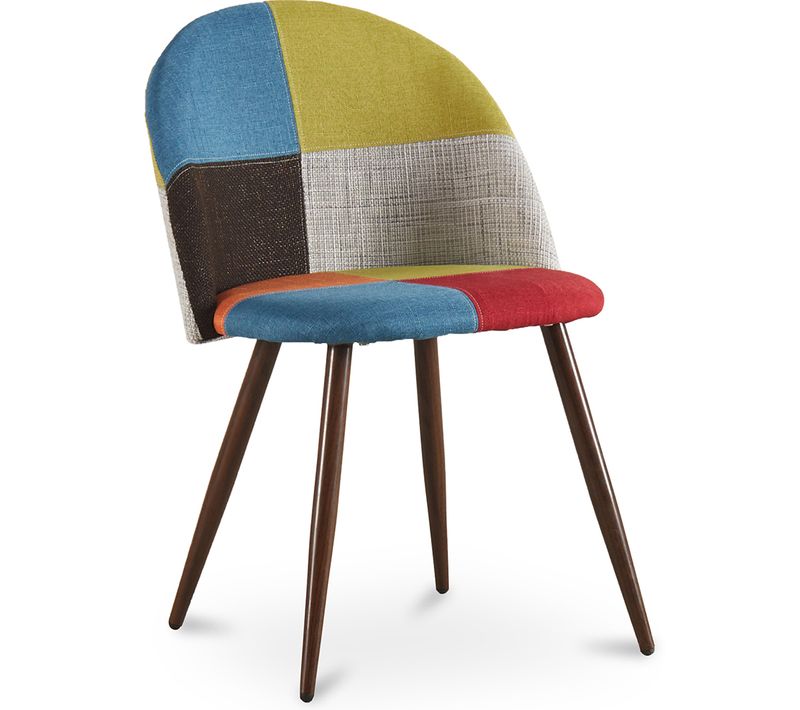 Chaise De Salle à Manger Tapissée Scandi Retro Design Patchwork Pieds En Bois Sombre - Bennett Fiona