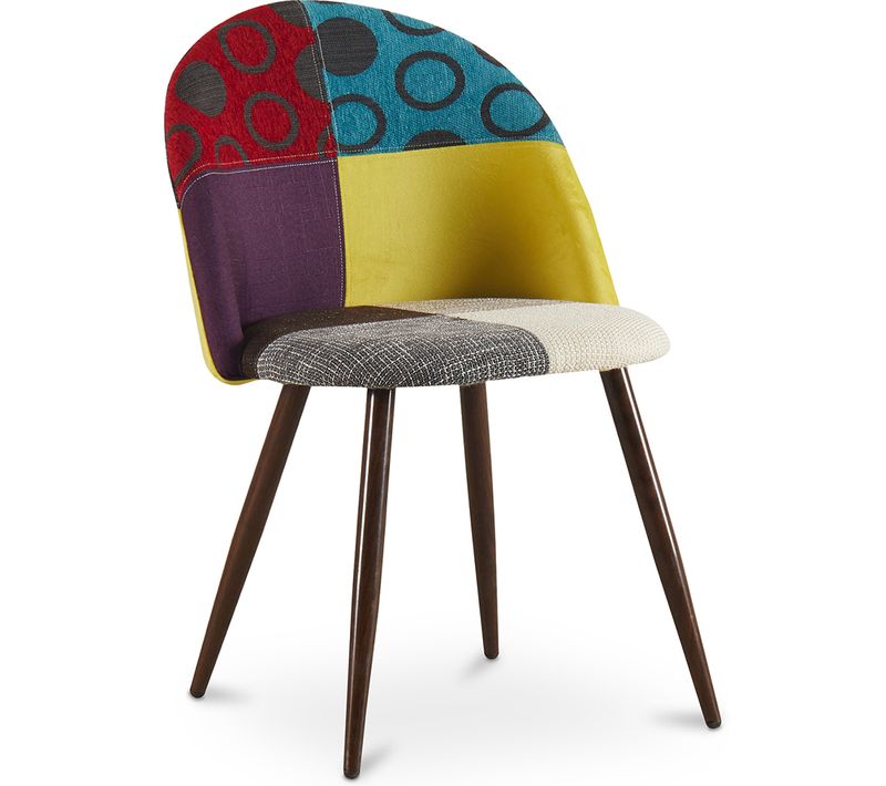Chaise De Salle à Manger Tapissée Scandi Retro Design Patchwork Pieds En Bois Sombre - Bennett Jay