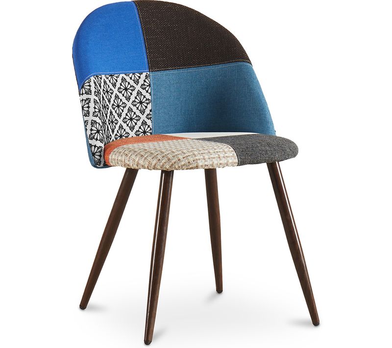 Chaise De Salle à Manger Tapissée Scandi Retro Design Patchwork Pieds En Bois Sombre - Bennett Piti