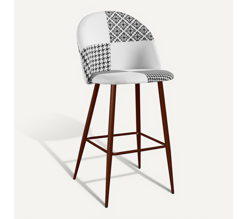 Tabouret Tapissé Patchwork - Scandinave - Noir Et Blanc - Bennett Blanc / Noir