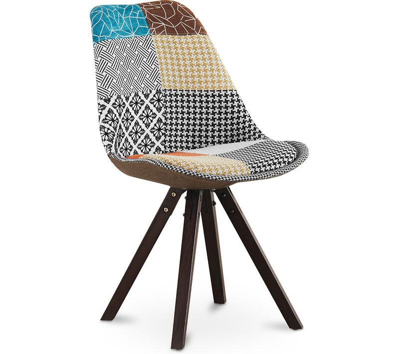 Chaise à Manger Brielle Design Scandi Rétro Pieds Foncés - Multicolore Premium - Patchwork Amy Multi