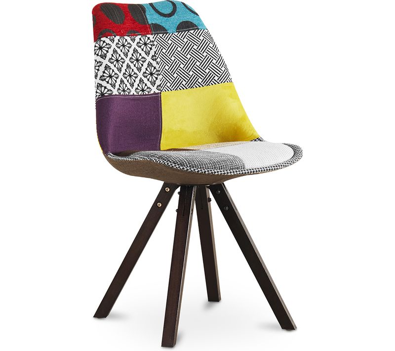 Chaise à Manger Brielle Design Scandi Rétro Pieds Foncés - Multicolore Premium - Patchwork Jay Multi