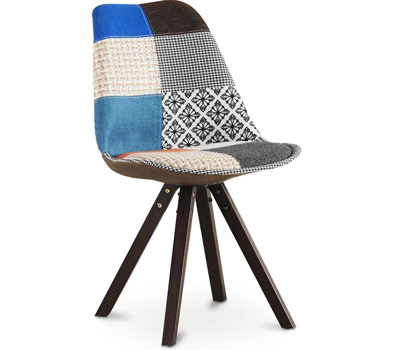 Chaise à Manger Brielle Design Scandi Rétro Pieds Foncés - Multicolore Premium - Patchwork Piti Mult