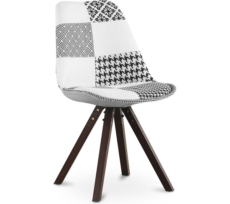 Chaise à Manger Brielle Design Scandi Rétro Pieds Foncés - Noir Et Blanc Premium - Patchwork Max Bla