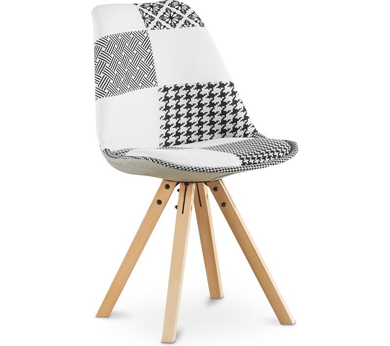 Chaise à Manger Brielle Design Scandi Rétro - Noir Et Blanc Premium - Patchwork Max Blanc / Noir