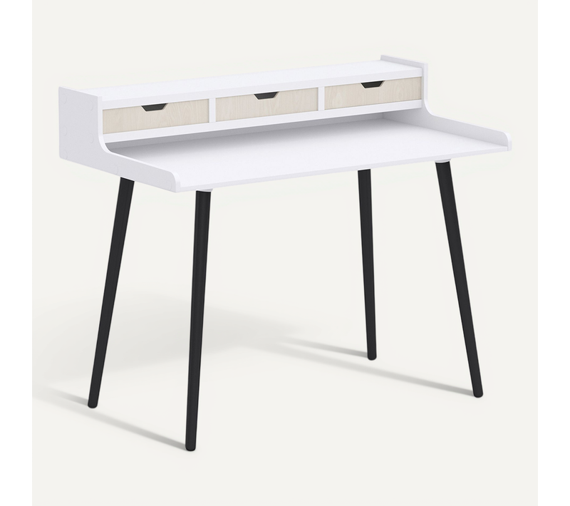 Bureau En Bois Design Scandinave - Amund Bois Naturel / Blanc