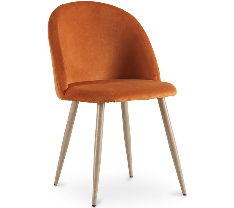 Chaise De Salle à Manger - Tapissée De Velours - Style Scandinave -  Bennett Orange Rougeâtre