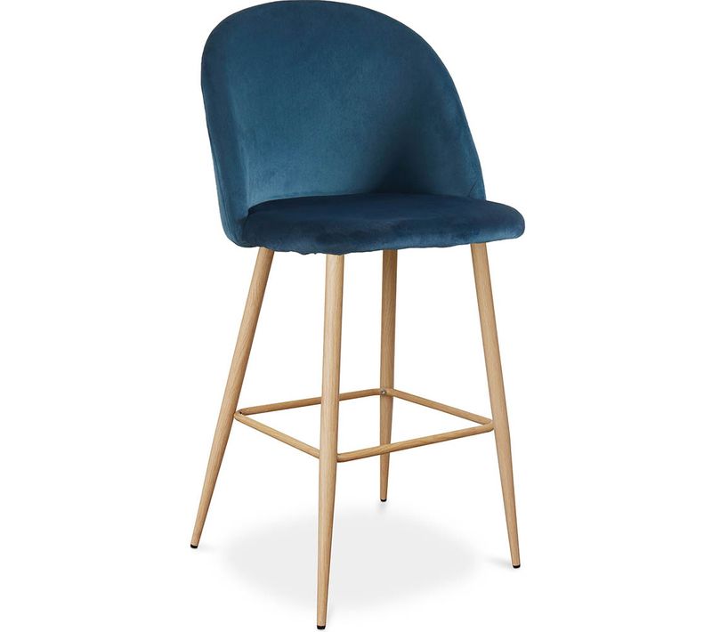 Tabouret Tapissé En Velours - Design Scandinave - Bennett Bleu Foncé