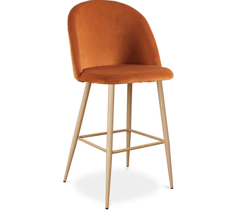 Tabouret Tapissé En Velours - Design Scandinave - Bennett Orange Rougeâtre