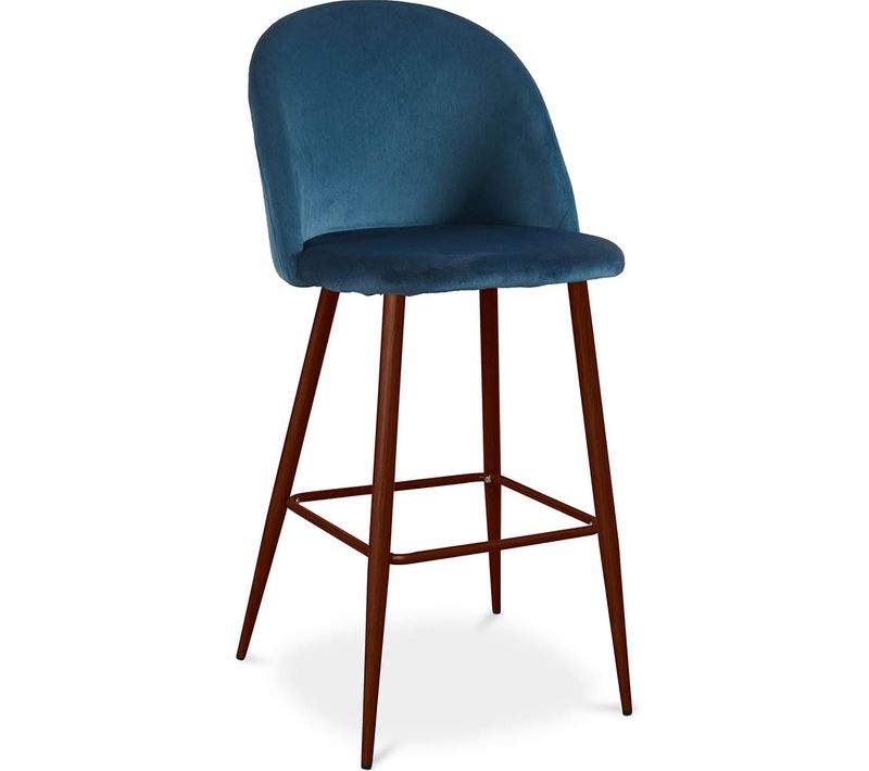 Tabouret Tapissé En Velours - Design Scandinave - Bennett Bleu Foncé