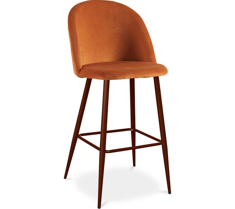 Tabouret Tapissé En Velours - Design Scandinave - Bennett Orange Rougeâtre