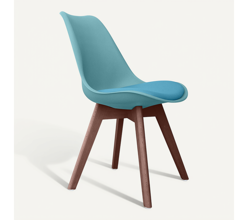 Premium Chaise Brielle Au Design Scandinave Avec Coussin - Pieds Sombres Aigue-marine