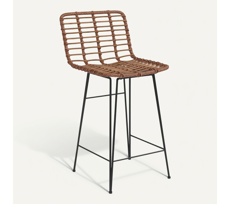 Tabouret De Bar Design Boho Bali En Osier Synthétique 65cm - Kimi Bois Naturel