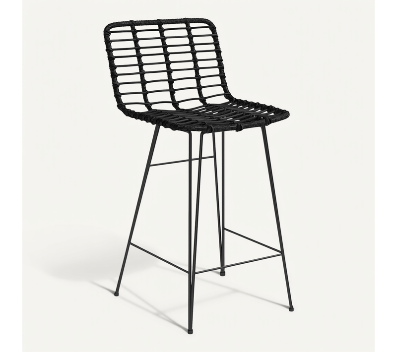 Tabouret De Bar Design Boho Bali En Osier Synthétique 75cm - Kimi Noir