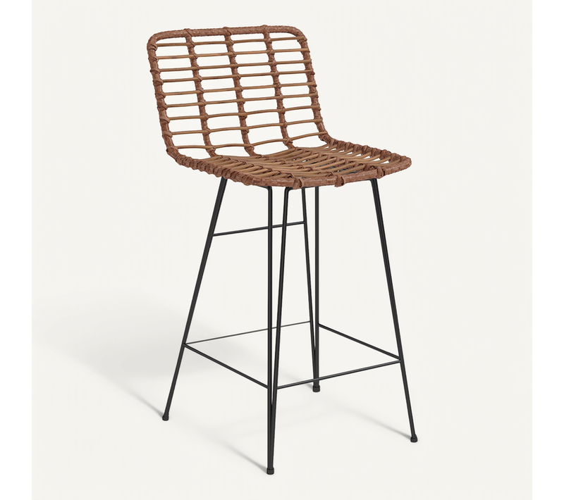 Tabouret De Bar Design Boho Bali En Osier Synthétique 75cm - Kimi Bois Naturel