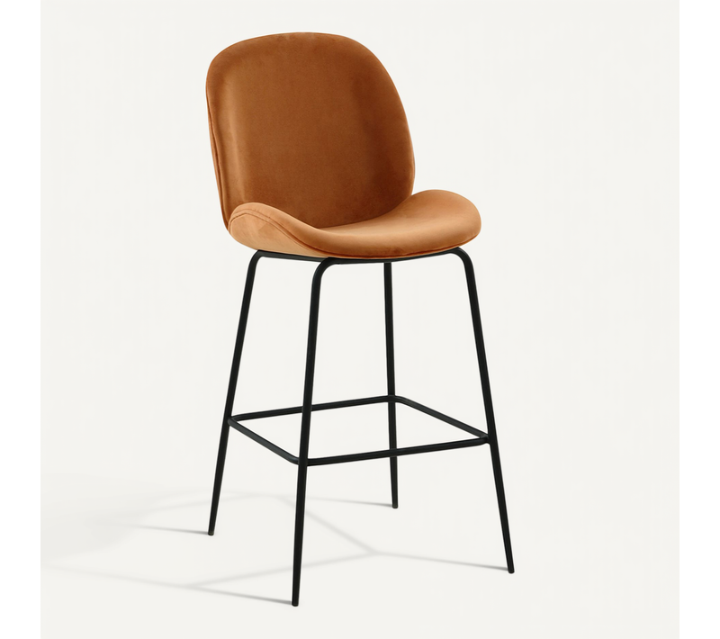 Tabouret De Bar Accent Velours Rembourré Design Rétro 73cm - Elias Brique