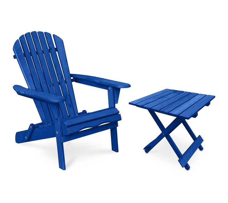 Table + Chaise De Jardin Adirondack En Bois - Set - Anela Bleu