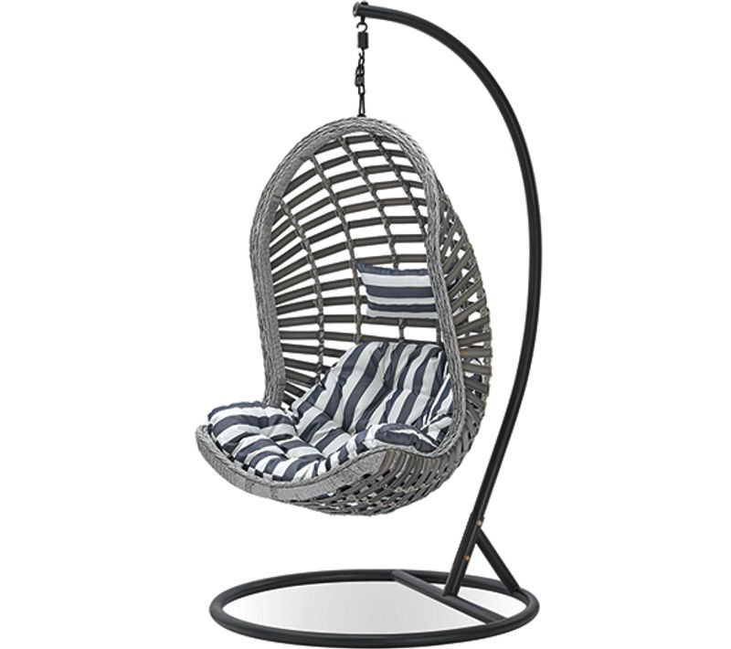 Fauteuil Balancelle Suspendu De Jardin Design Boho Bali Egg Style En Rotin Synthétique - Etania Gris